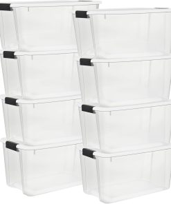 Sterilite 8-Pack 70 Quart Ultra Latch Box. Clear Storage Organizer Bins with Latching Lids - Stackable Plastic Containers for Home Organization in Garage. Attic. Basement. and Closet