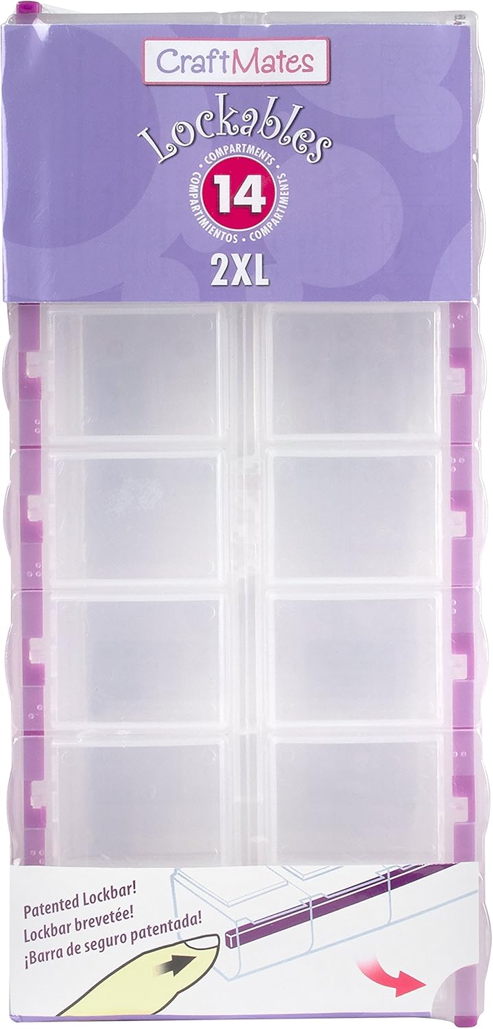 Craft Mates Bead Organizer and Plastic Storage Containers for Crafts. Buttons. Pins and More. 14 Locking Compartments. 2XL. Clear Lids - Image 3