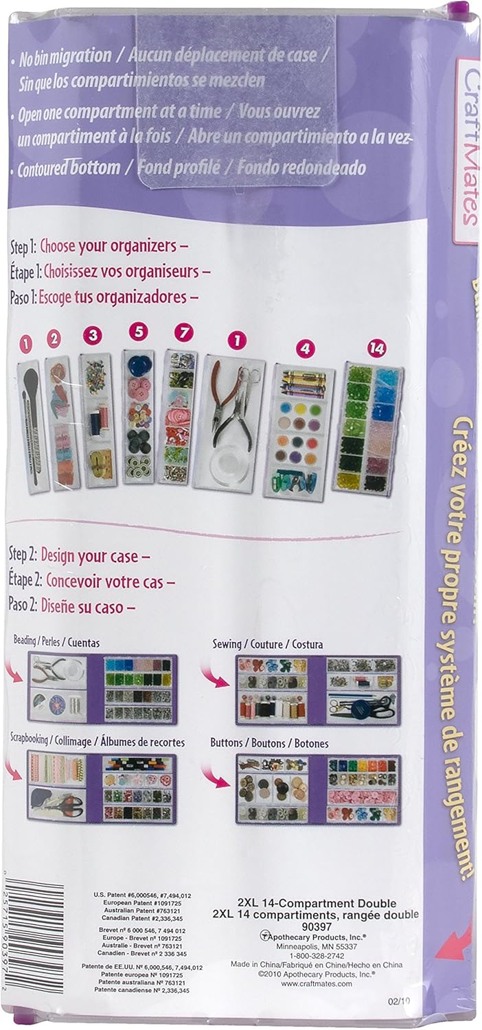 Craft Mates Bead Organizer and Plastic Storage Containers for Crafts. Buttons. Pins and More. 14 Locking Compartments. 2XL. Clear Lids - Image 4